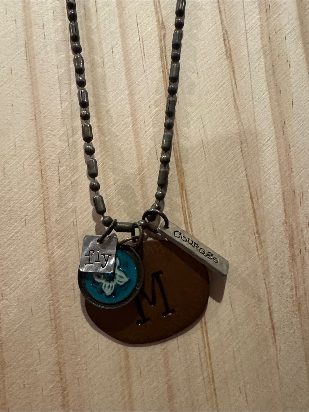 Layered Pendant Necklace with Turquoise Accent - Brown/Teal